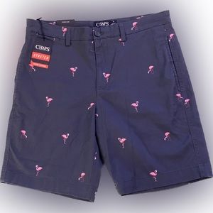 NWT Chaps Flat Front Stretch Flamingo Shorts in Navy Blue